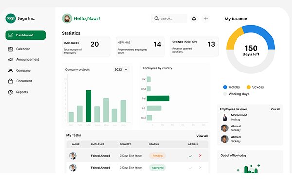 Sage-HR dashboard