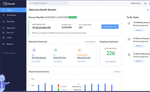 Zoho-payroll dashboard